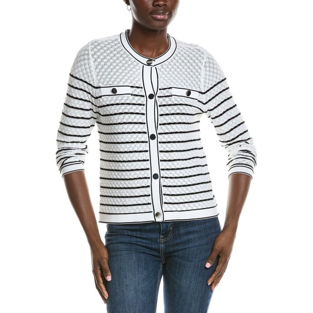 Anne Klein Womens  Stitch Stripe Cardigan, White